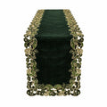 Chemin de Table Élegant Vert et Doré avec Motif Floral