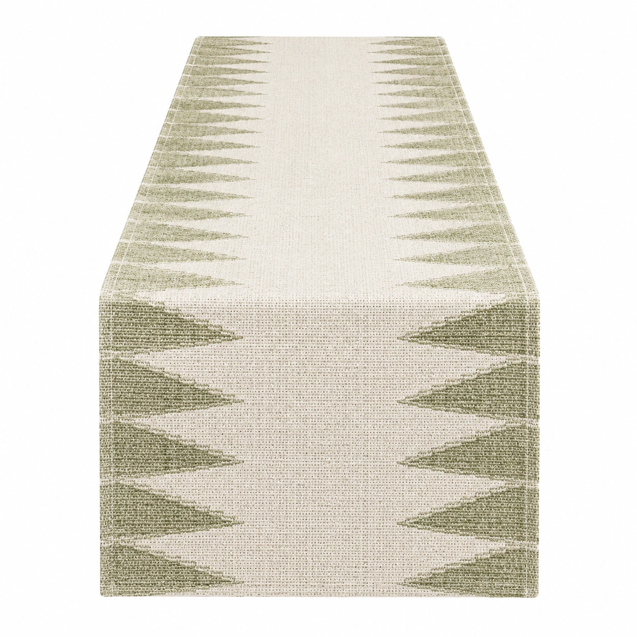 Chemin de table vert et beige à motif géométrique