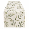 Chemin de Table Motif Feuilles d'Olivier Vert Beige 180x40cm