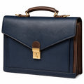Porte-documents bleu et marron avec serrure dorée
