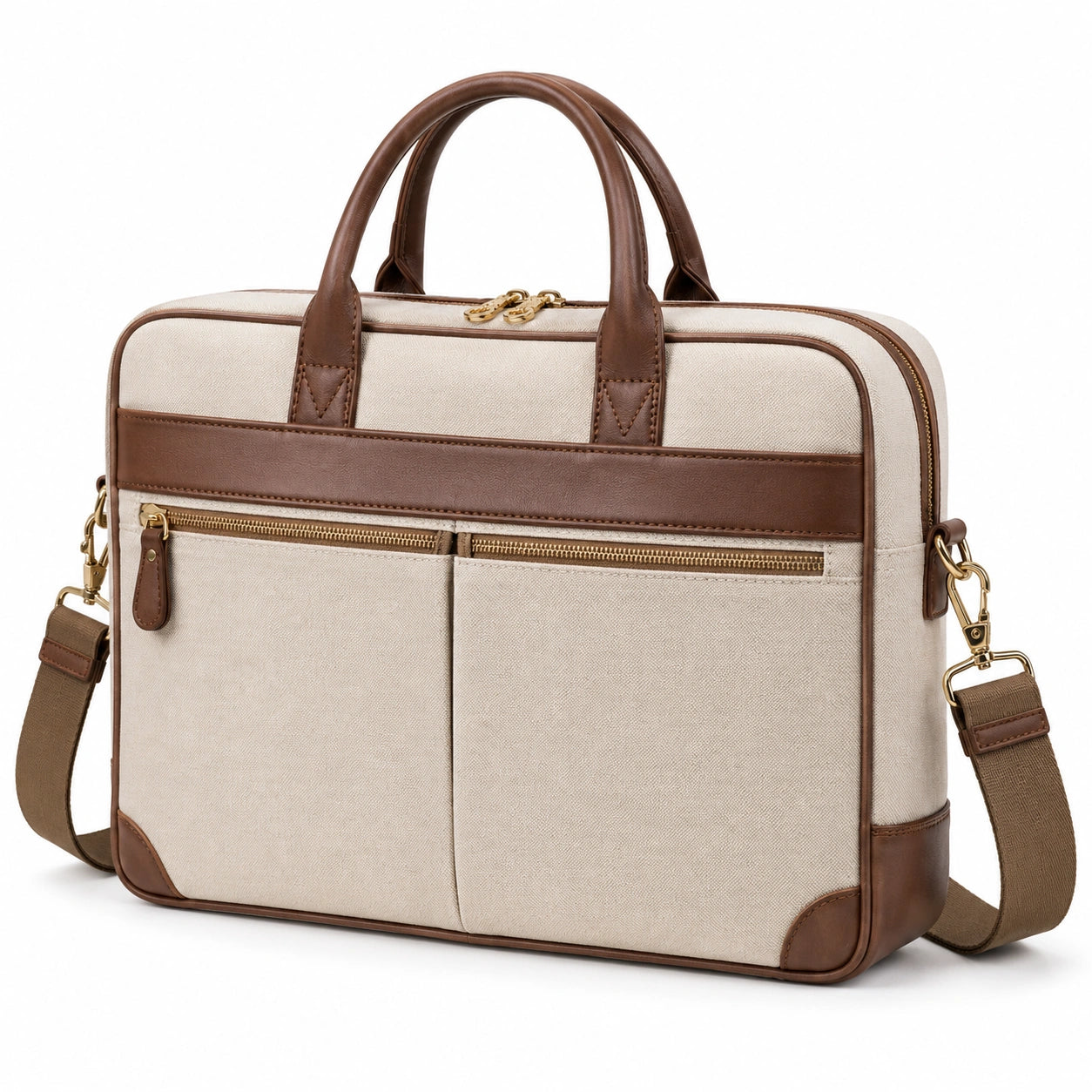 Sacoche d'ordinateur beige et marron avec détails élégants