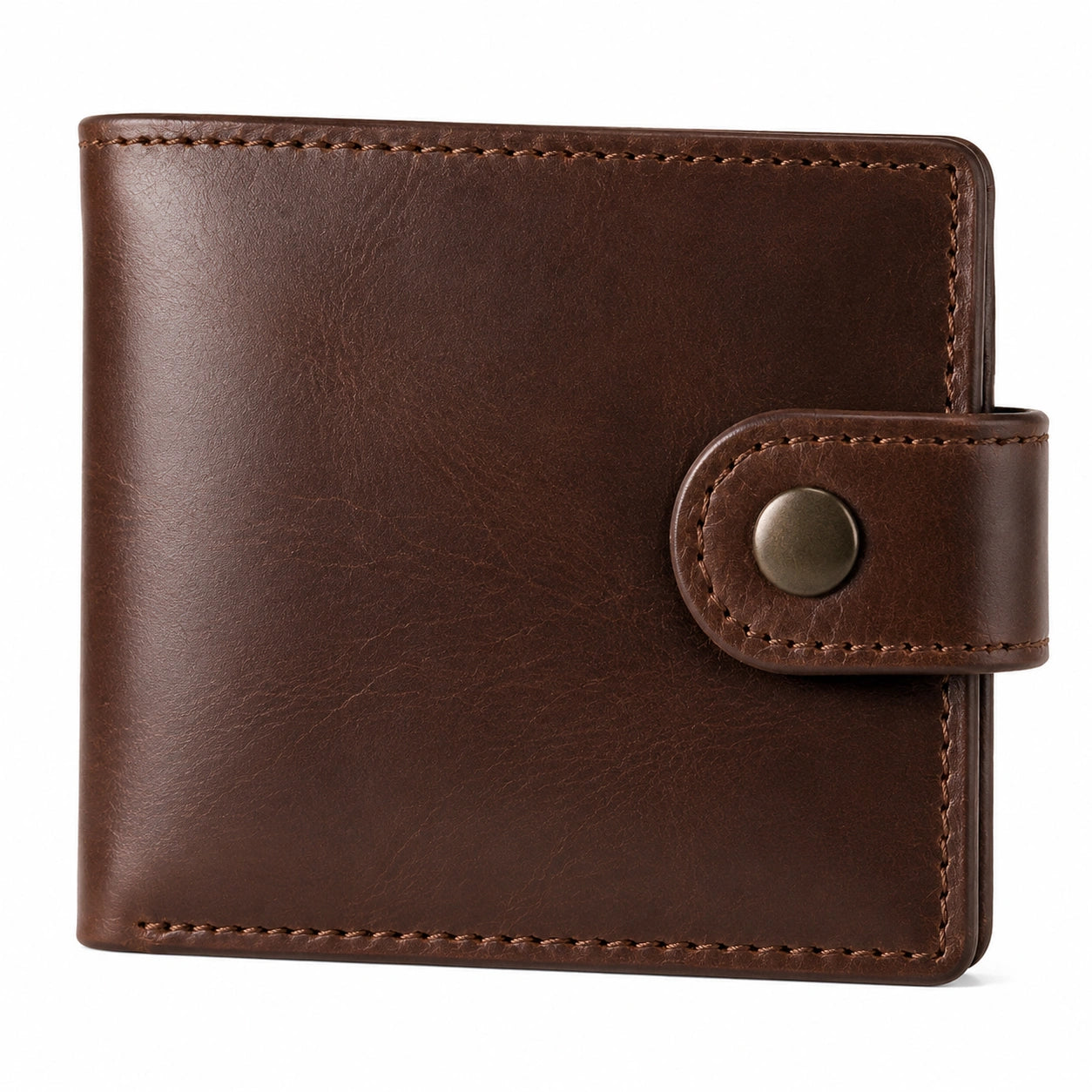 Portefeuille classique en cuir marron avec bouton pression