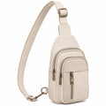 Sac à bandoulière beige unisexe avec multiples compartiments
