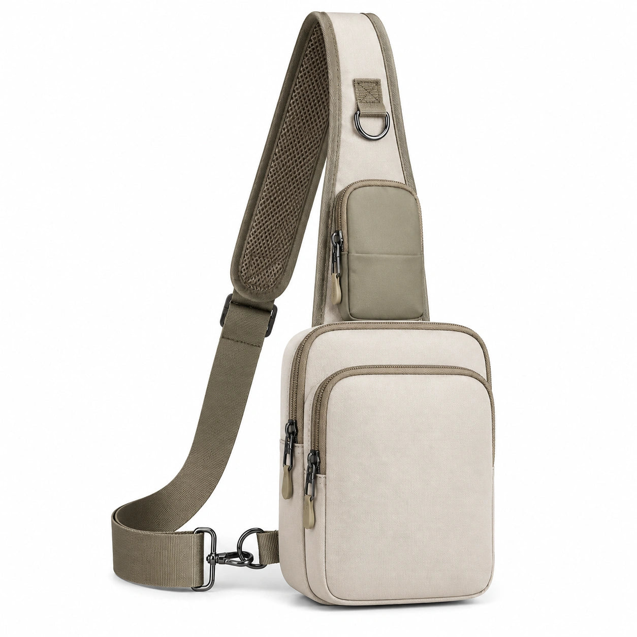 Sacoche bandoulière unisexe beige et kaki avec sangle réglable
