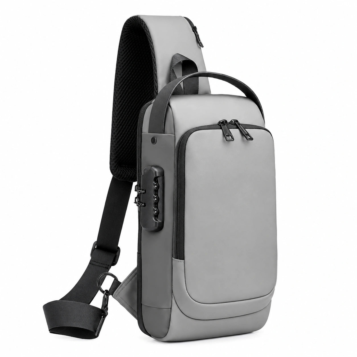 Sac à bandoulière antivol gris avec fonctionnalités modernes
