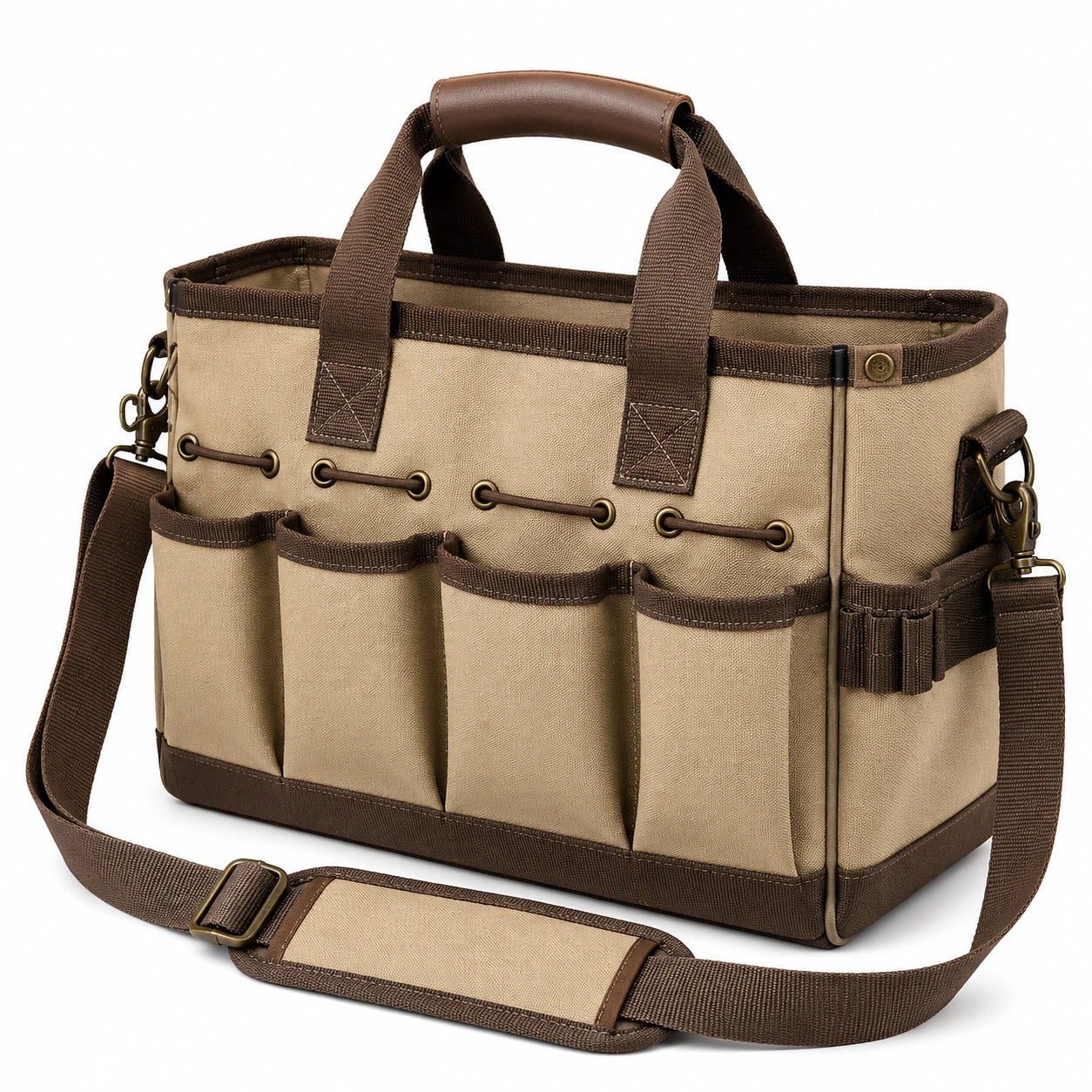 Sac à outils beige et marron avec bandoulière réglable