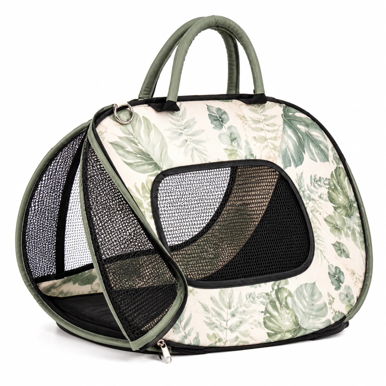 Sac de transport pour animaux motif tropical vert et crème