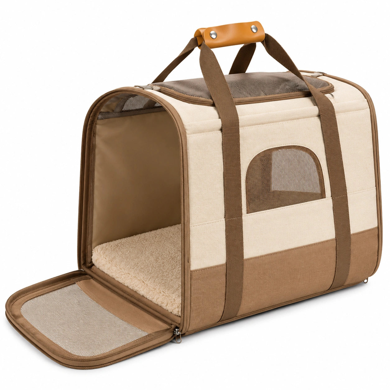 Sac de Transport Pliable pour Animaux Beige et Marron