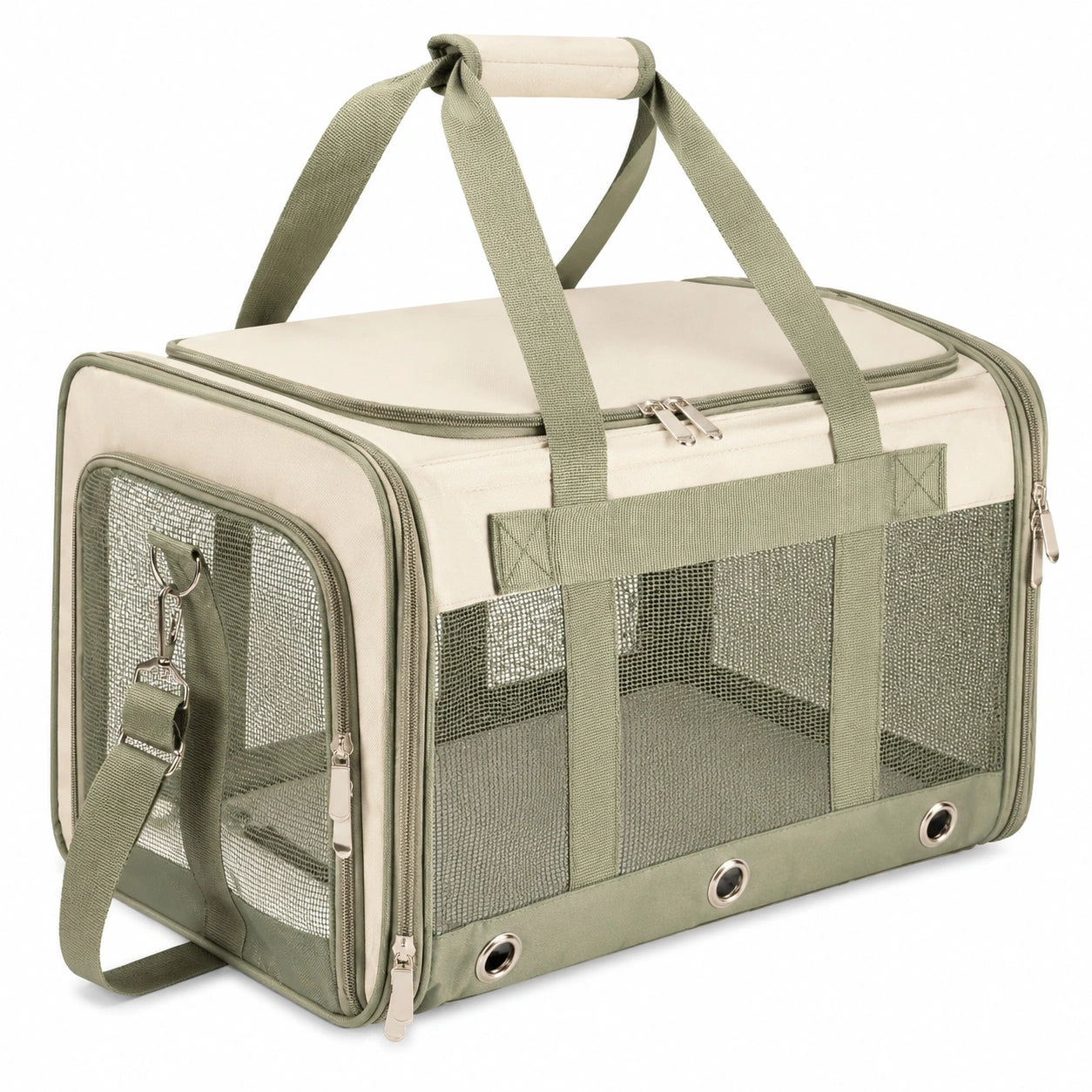 Sac de Transport pour Animaux, Vert et Beige, 45x25x30 cm