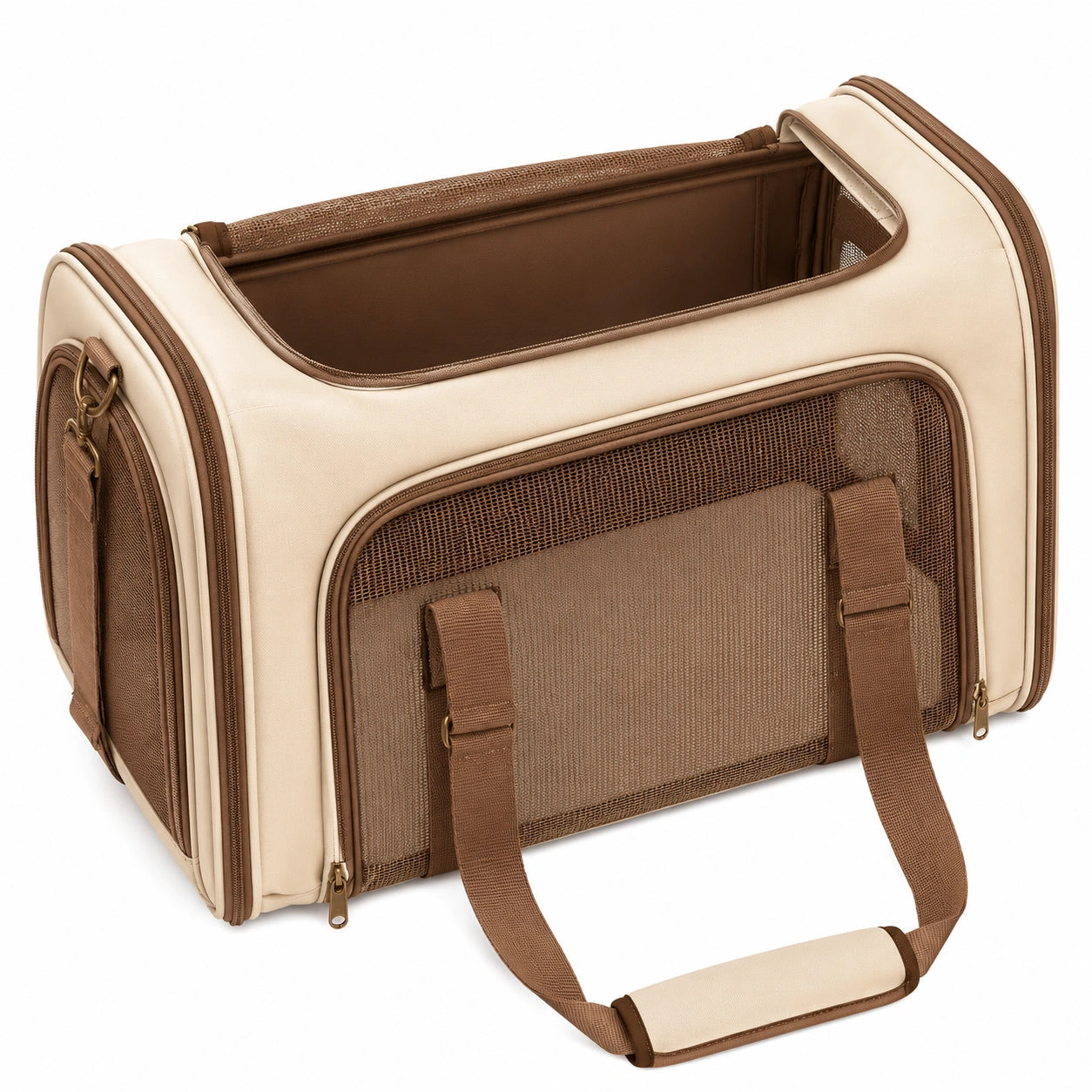 Sac de Transport pour Animaux Brun et Beige avec Panneaux Mesh pour Ventilation